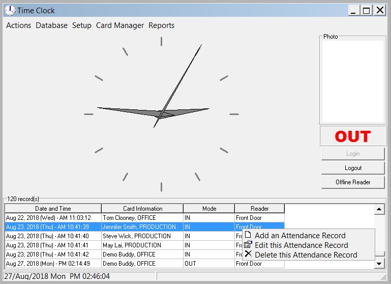 add edit delete time clock record